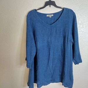 FLAX V Neck Lagenlook Tunic Top Linen Sz M